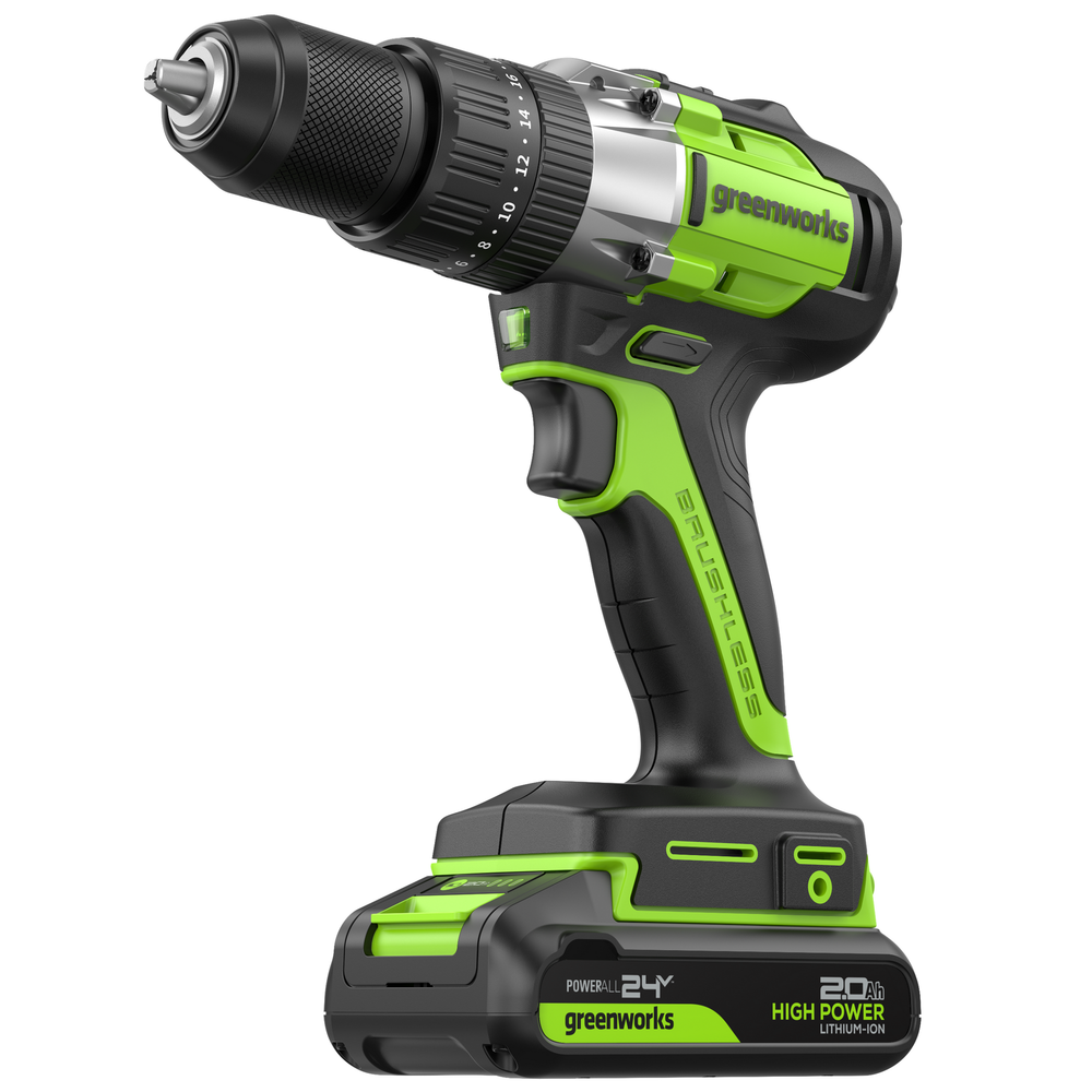 Дрель-шуруповерт ударная акк. Greenworks GD24DD60, 24V, б/щет, 30/60Нм,2х2Ач,ЗУ,кор (3704107CUC)