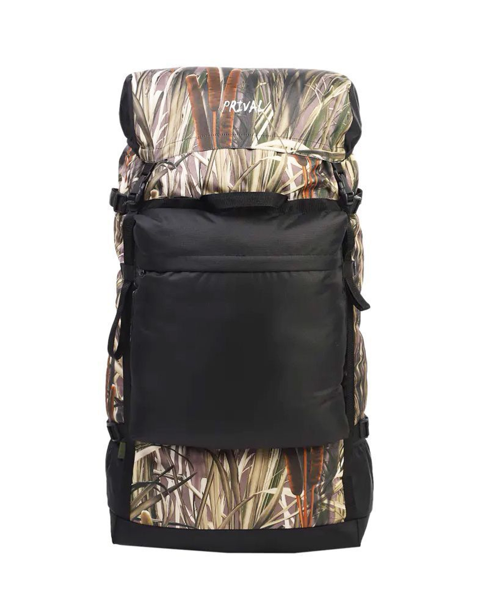 Рюкзак туристический Prival Михалыч 110л, чёрный + камуфляж Камыш