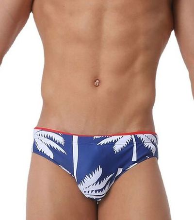 Темно-синие мужские плавки-брифы с принтом в виде пальм (Размер: M) (Цвет: темно-синий)