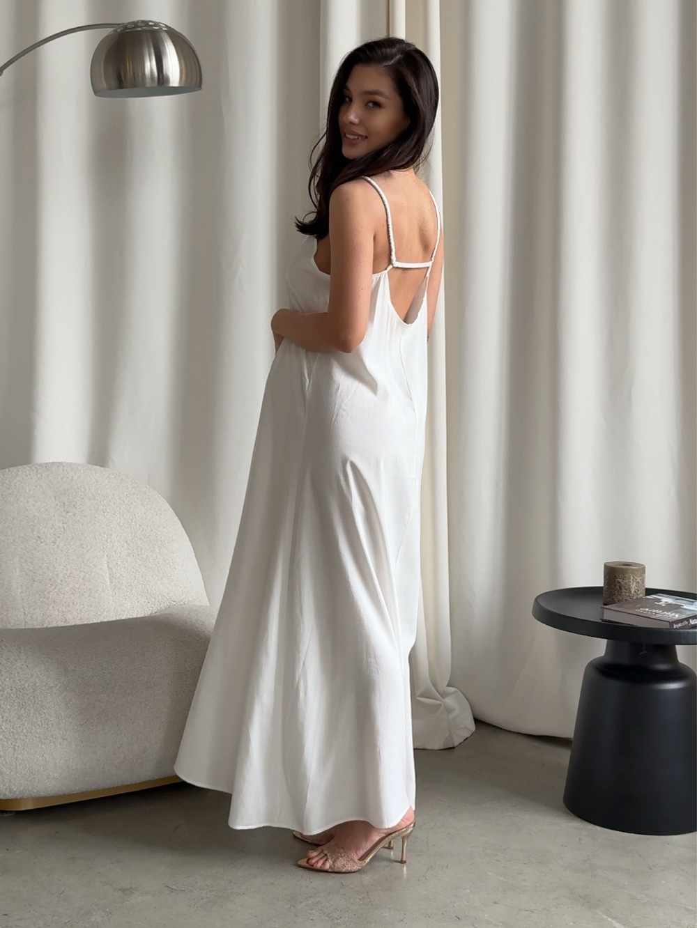 Сарафан хлопковый, длинный, на бретелях, с v-вырезом