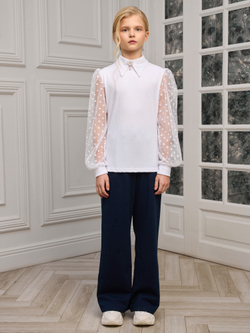 Блузка школьная для девочки с длинным рукавом белая