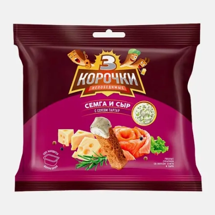 Сухарики Три корочки Семга и сыр 60г с соусом тартар 25мл