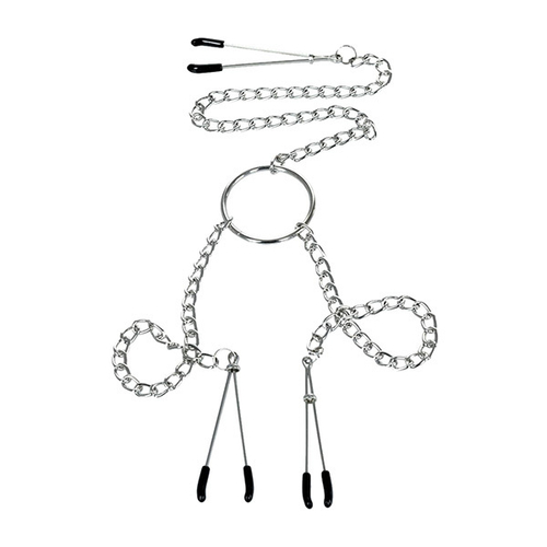 Серебристые зажимы для сосков и клитора на цепочке ToyFa Theatre 705005