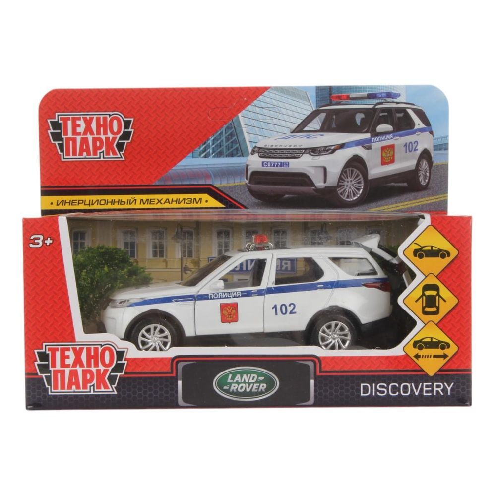 Модель ин. мет. "Land Rover Discovery. Полиция" 12см,откр. двери, белый в кор (Технопарк)