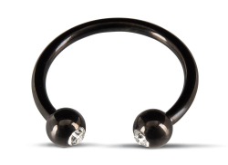 Черное металлическое кольцо под головку со стразами Glans Ring