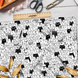 Ткань поплин толпа котов