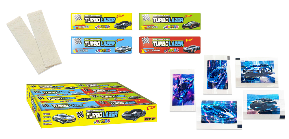 Жевательная резинка с переводными картинками  Turbo Lazer®, 30*20*12г