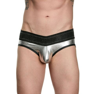 Мужские блестящие серебристо-черные трусы-джоки (Размер: L-XL) (Цвет: серебристый с черным)