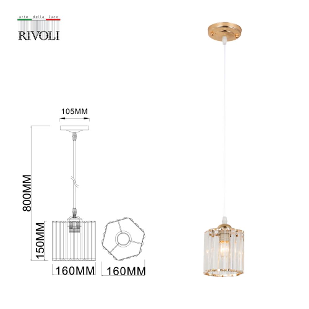Светильник подвесной (подвес) Rivoli Angelina 9077-201 1 * Е27 40 Вт модерн потолочный | Rivoli