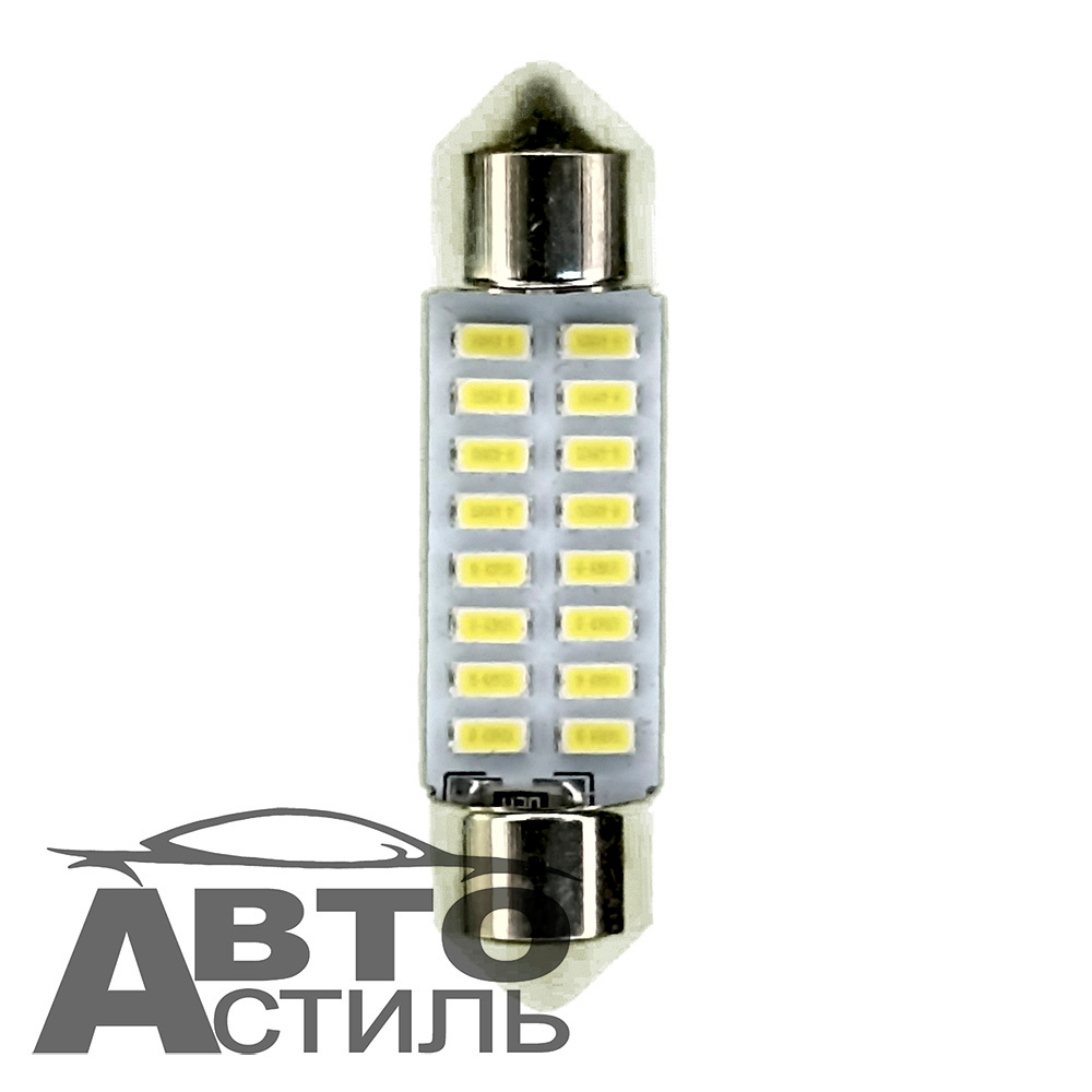 Светодиод 12V T11x41 18SMD 2016 WHITE CAN 4.7w (салон) GY0007-41 с радиатором на синем фоне