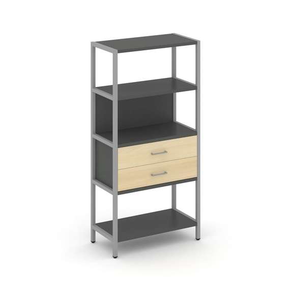 Shelf System Односекционный стеллаж четырехярусный с ящиками SN.STM-412 Антрацит/Акация Лорка/Металл