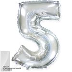 Шар (40''/102 см) Цифра, 5, Серебро, 1 шт. в уп.