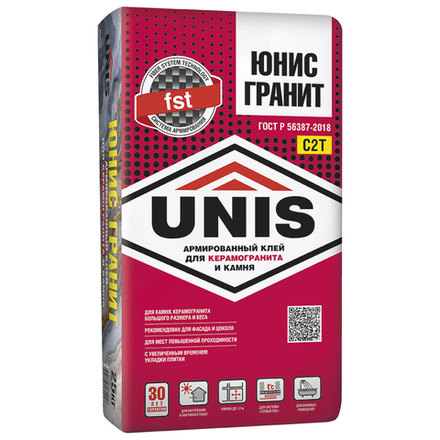 Клей для плитки/ керамогранита/ камня ЮНИС ГРАНИТ класс С2 Т, 25кг