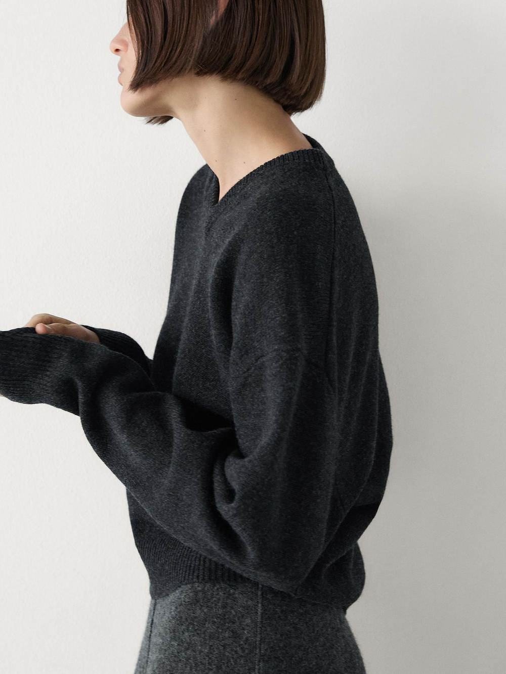 Massimo Dutti Свитер из 100% шерсти, антрацитово-серый