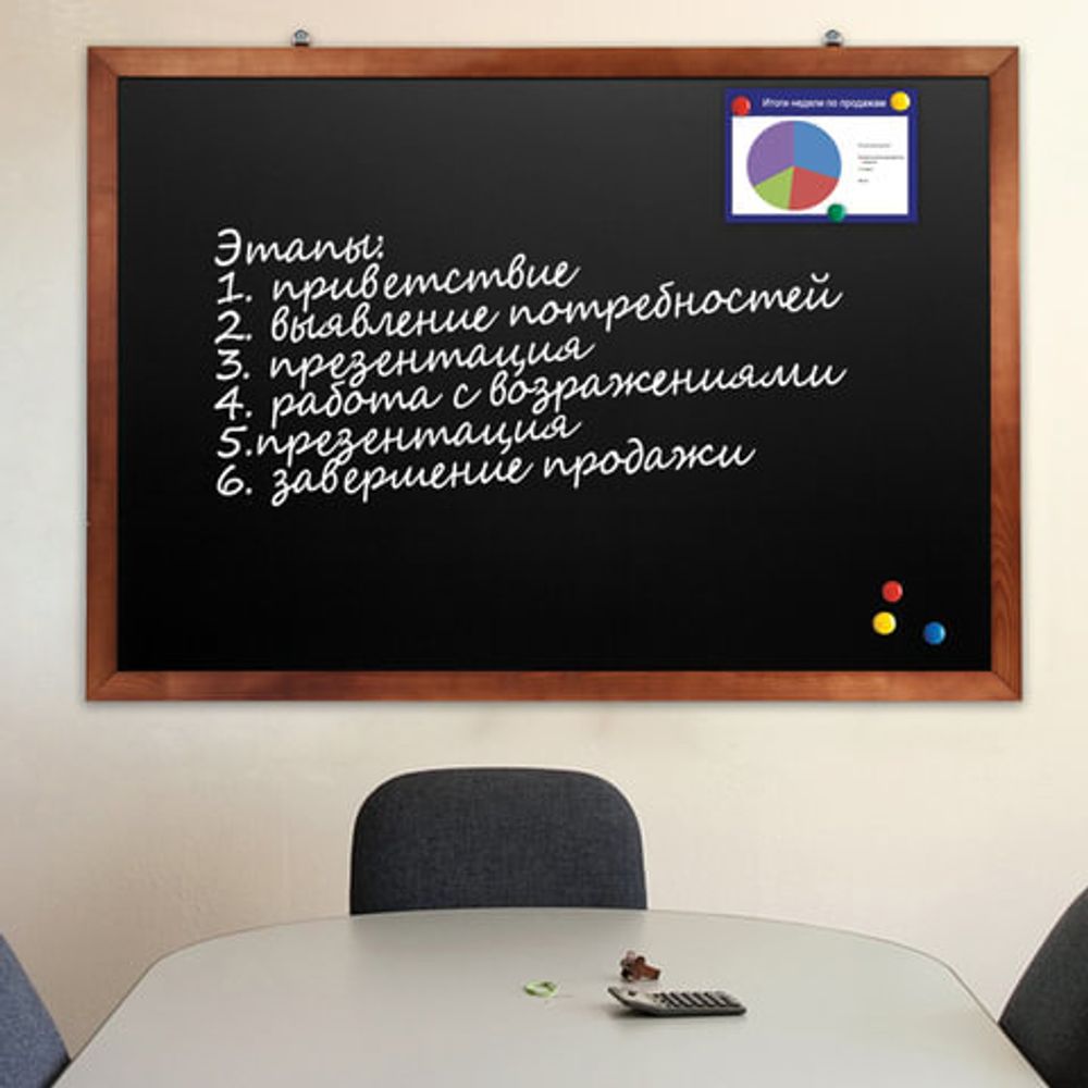 Доска для мела магнитная 100х150 см, черная, деревянная окрашенная рамка, Россия, BRAUBERG, 236895