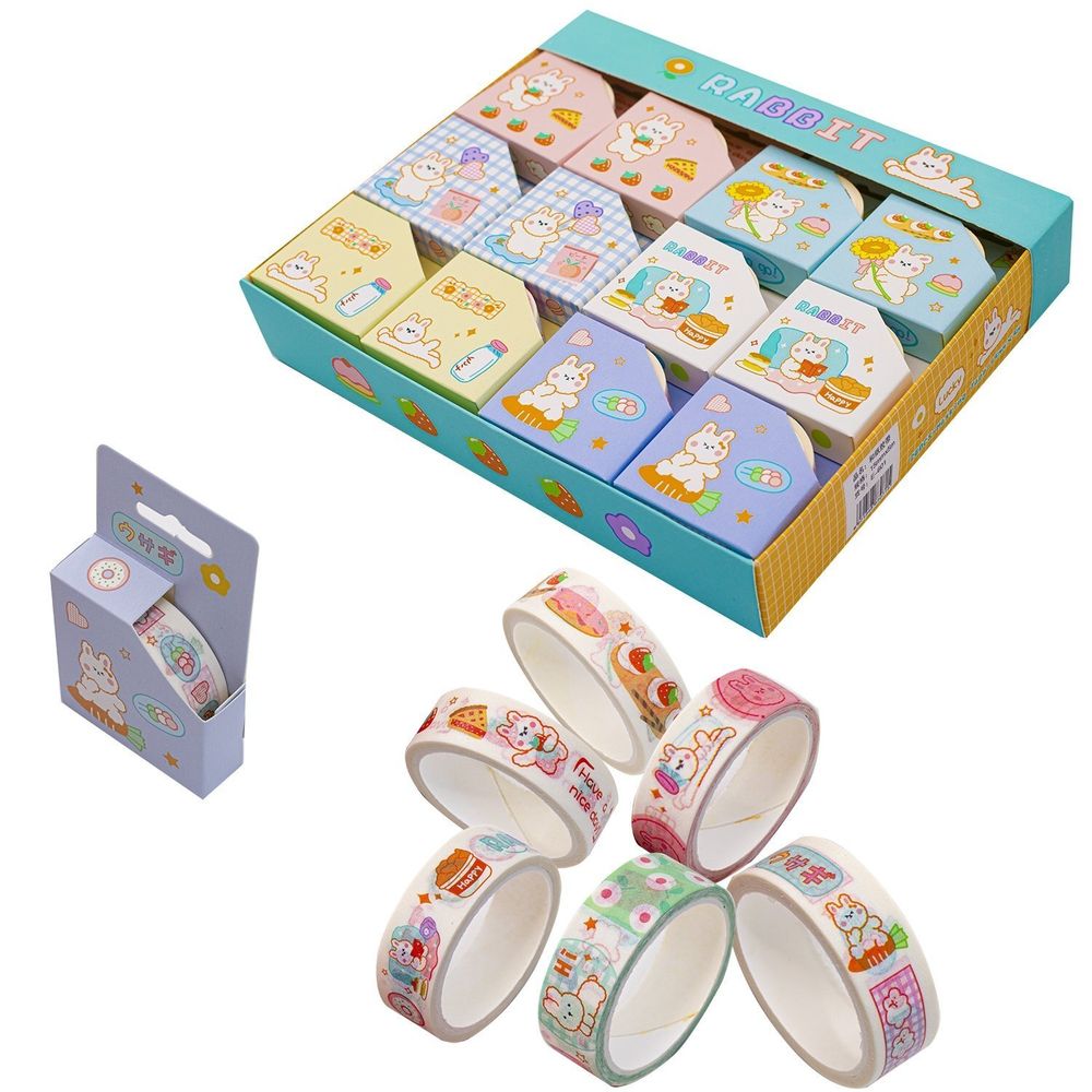 Декоративная клейкая лента Alingar, 15 мм х 5 м - 1 шт, &quot;Зайчики&quot;, асcорти, в индивидуальной упаковке, европодвес, шоу-бокс