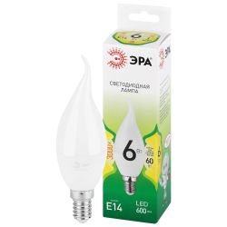 Лампа светодиодная ЭРА GREEN LINE LED BXS-6W-830-E14 GL 6Вт свеча на ветру теплый свет E14 | Лампы cветодиодные Свеча (B/C)