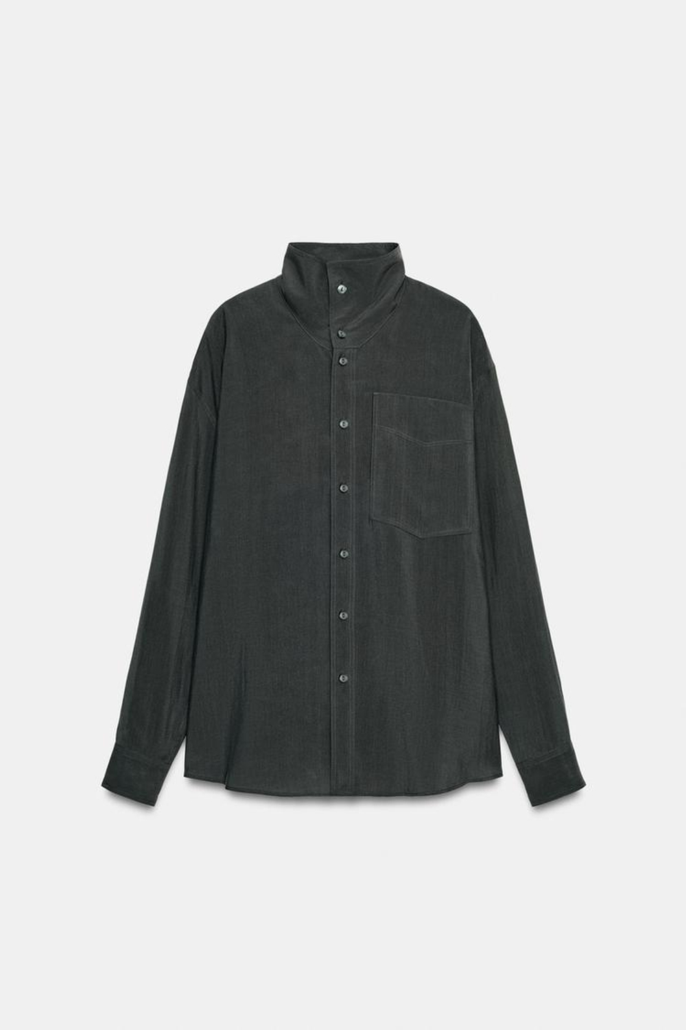 ZARA СТРУЯЩАЯСЯ РУБАШКА ОВЕРСАЙЗ — ZW COLLECTION, АНТРАЦИТОВО-СЕРЫЙ