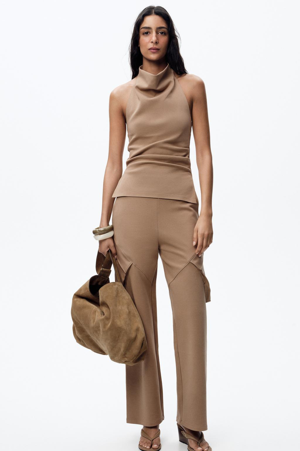 ZARA ТОП С ГОРЛОВИНОЙ ХАЛТЕР, ТЕЛЕСНО-РОЗОВЫЙ