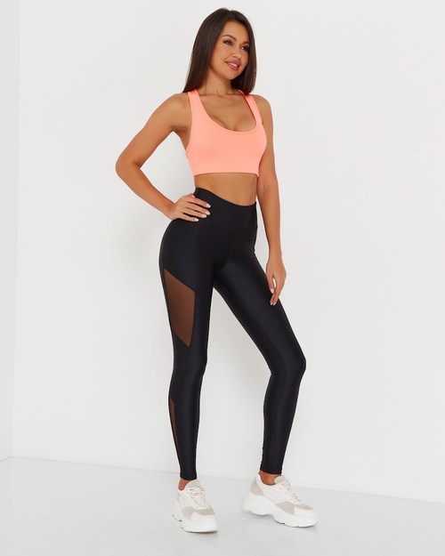 Черные спортивные лосины с прозрачными вставками