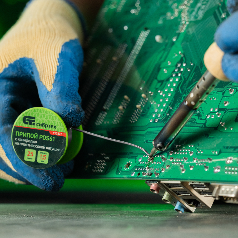 Припой с канифолью, D 1.5 мм, 25 г, POS61, на пластмассовой катушке Сибртех 913372