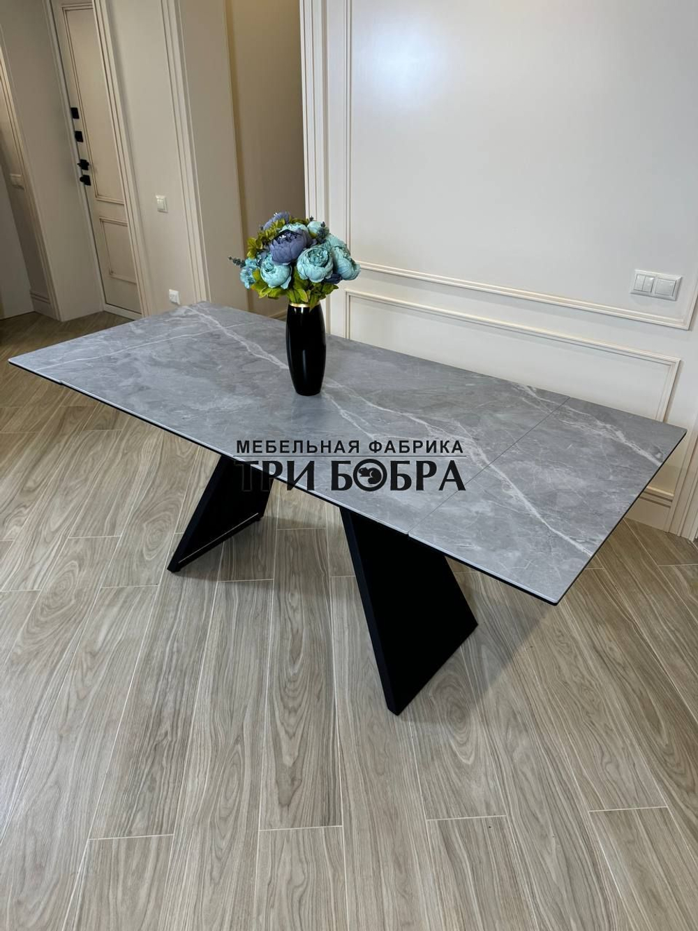 Кухонный раскладной стол "Хилтон", серый мрамор