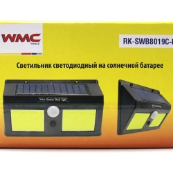 Светильник светодиодный на солнечной батарее с датчиком движения (5.5V,1.2W,18650Li,3.7V,1200mAh,40SMD Led,6500К,раб. время8-10ч,заряд.4-6ч,IP44,175х1 WMC TOOLS WMC-RK-SWB8019C-PIR