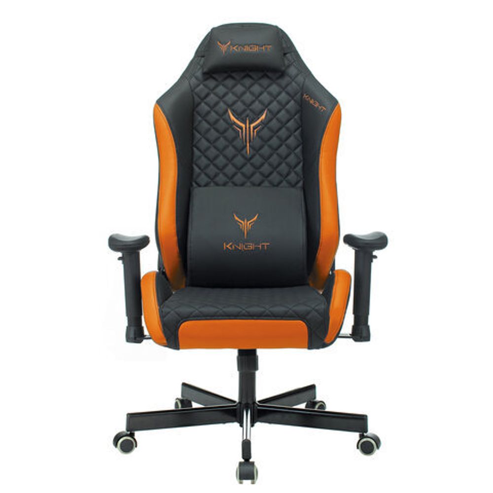 Кресло компьютерное Knight EXPLORE, 2 подушки, экокожа премиум, черное/оранжевое, 1628886