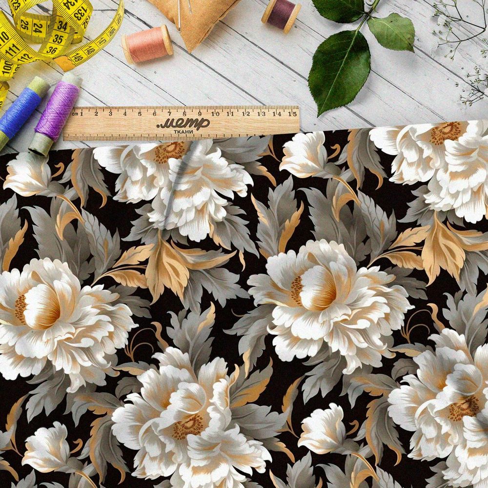 Ткань премиум атлас ночной цветочный хор