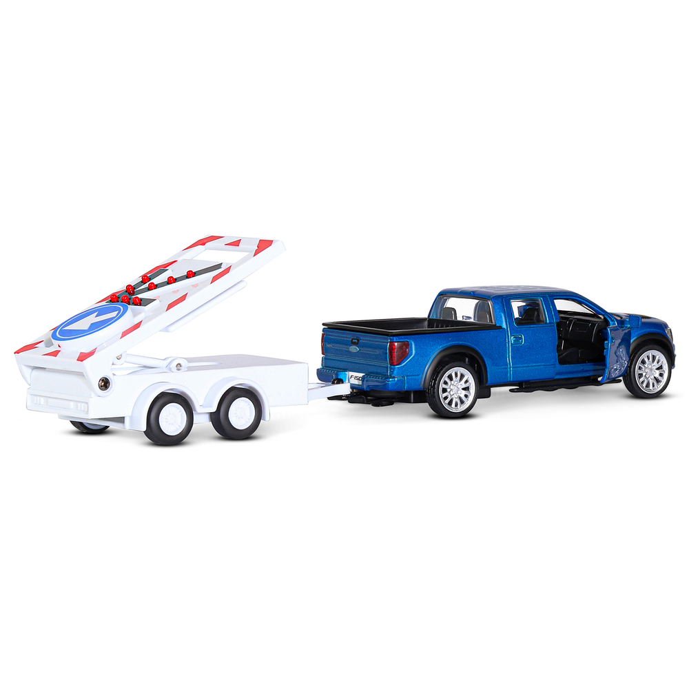 Модель 1:43 Ford F-150 c прицепом с дорожными знаками, открываются двери