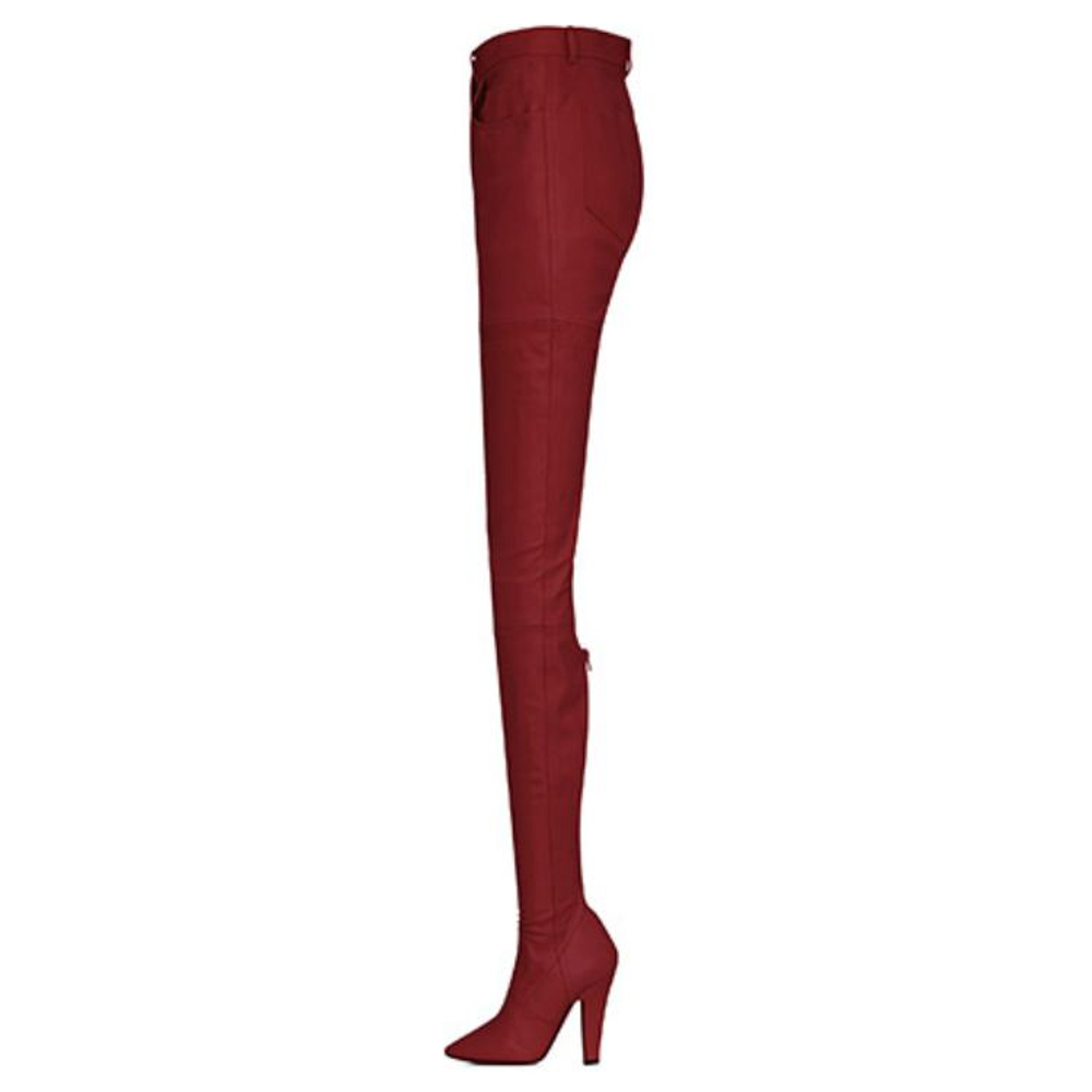 SAINT LAURENT Cow Leather Knee high Boots Women"s Red