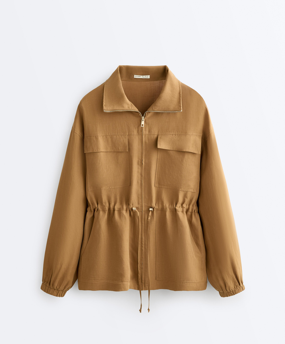 Oysho Куртка с присборенной талией из смеси лиоцелла и 24% льна, медный