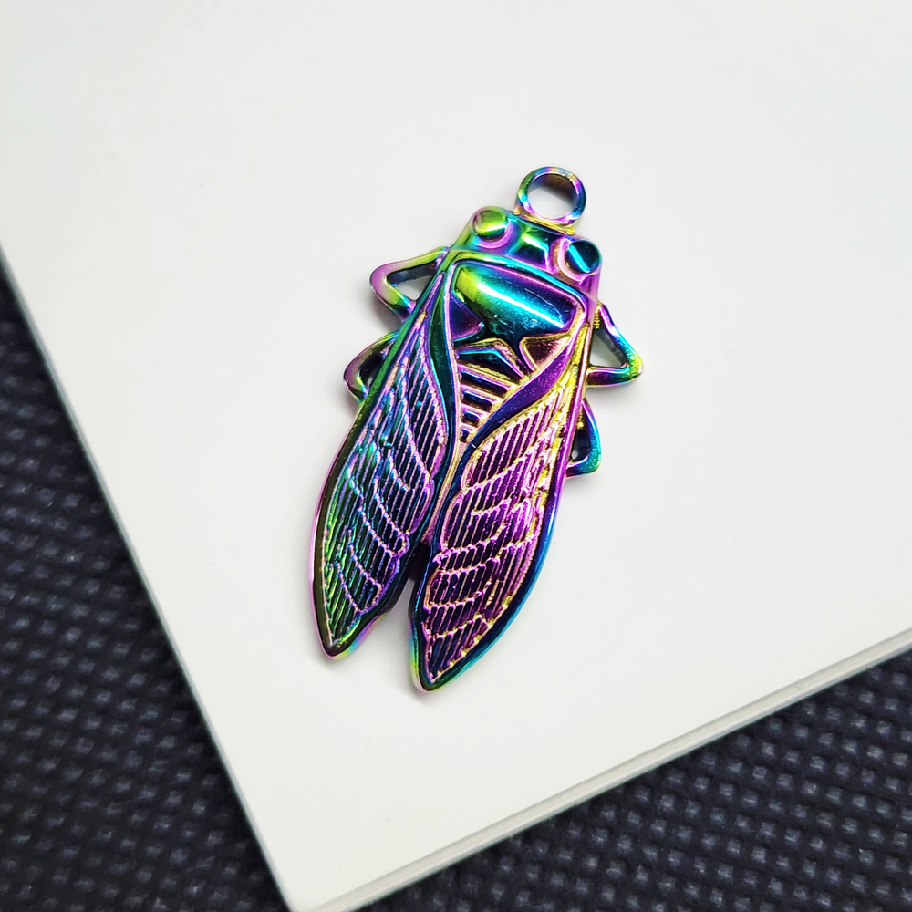 Подвеска цикада, сталь, титановое покрытие, 29×15мм, штучно