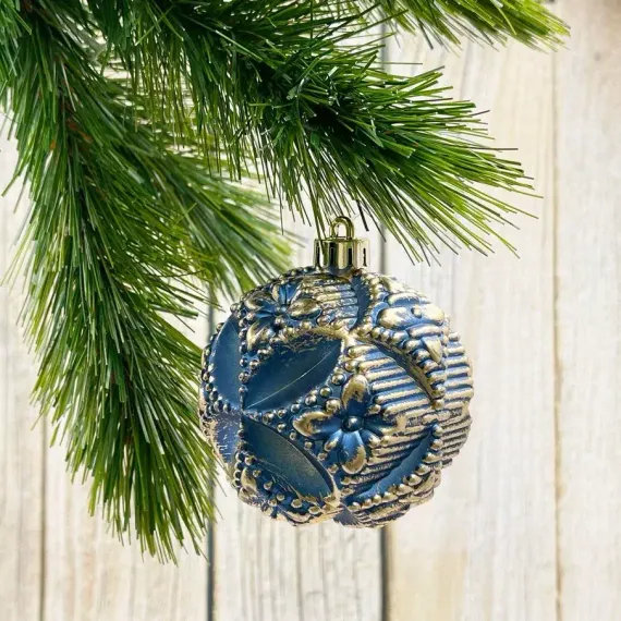 Набор пластиковых шаров Рандеву 80 мм., 9 шт., синий с золотом, Christmas DeLuxe (87800)