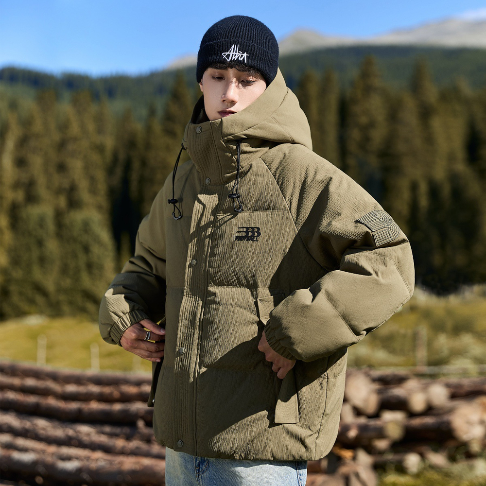 Пуховик для мужчин бренд премиум-класса GURBAKS с капюшоном ,комбинированная ткань. Купить оптом и в розницу.