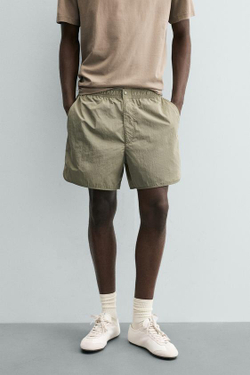 ZARA КОРОТКИЕ ШОРТЫ ИЗ ВЫСОКОТЕХНОЛОГИЧНОЙ ТКАНИ, ЗЕЛЕНЫЙ/СЕРЫЙ