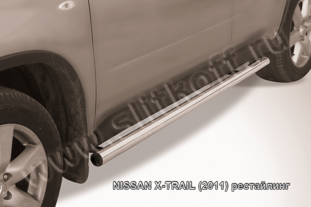 Пороги из нержавейки Nissan X-Trail (2011-2015) d57 труба (черный цвет)
