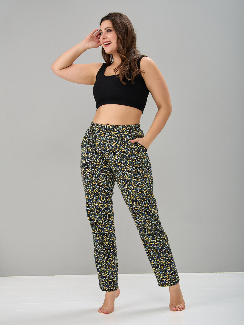 Брюки Б-18/тюльпаны-бирюзаромашки