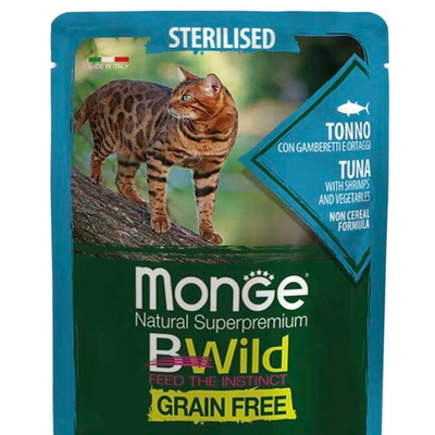 Monge Cat Bwild Sterilised 85 г (тунец с креветками и овощами) - беззерновые консервы (пауч) для стерилизованных кошек