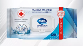 Aura Влажные салфетки антибактериальные с клапаном 120 шт