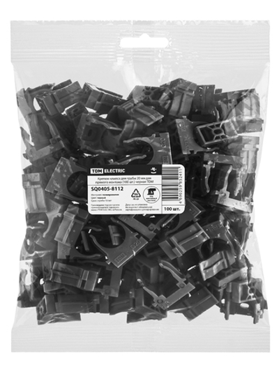 Крепеж-клипса для трубы 20 мм для прямого монтажа (100 шт.) черная TDM