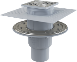 Сливной трап APV2324 105 × 105/50, подводка – прямая, решетка – нержавеющая сталь, фланец –нержавеющ