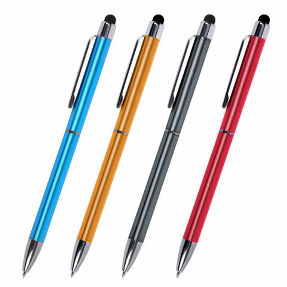 Ручка-стилус SONNEN для смартфонов/планшетов, СИНЯЯ, корпус ассорти, серебристые детали, линия письма 1 мм, 141587