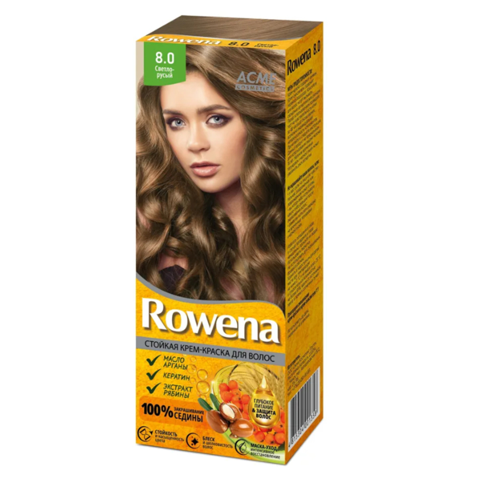 "ROWENA" Стойкая Крем-краска для волос тон 8,0 Светло-Русый (100% закрашивание седины) 115 мл
