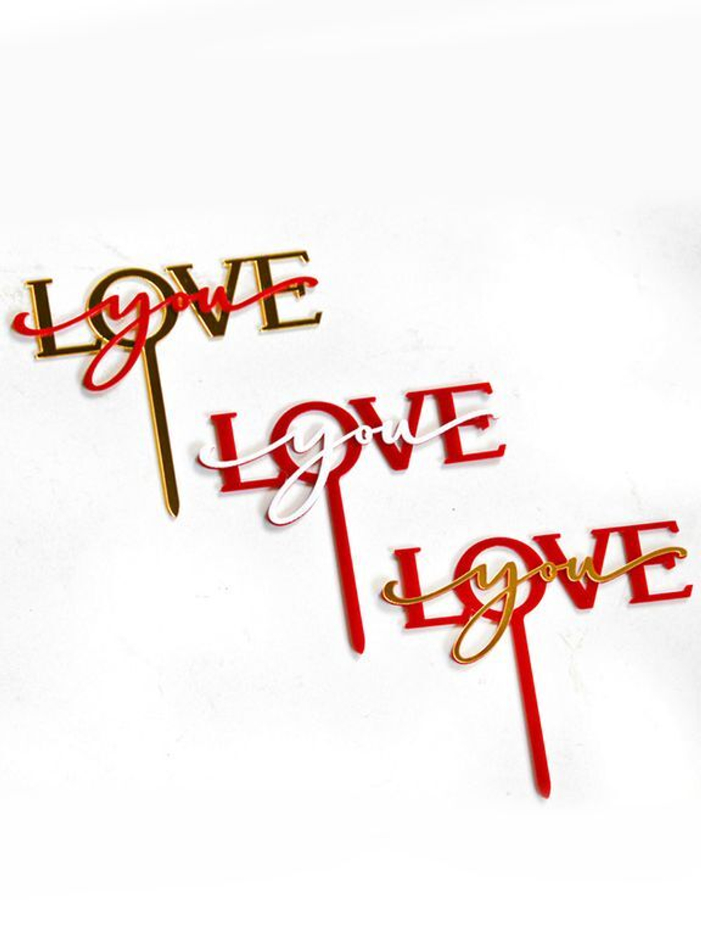 Топпер акриловый «Love you» красный с белой надписью