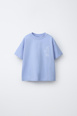 ZARA ФУТБОЛКА С ПРИНТОМ, ГОЛУБОЙ