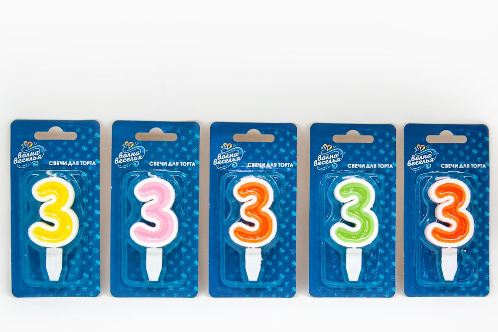 Свеча Цифра, 3 Белая окантовка, 5 см, 1 шт.