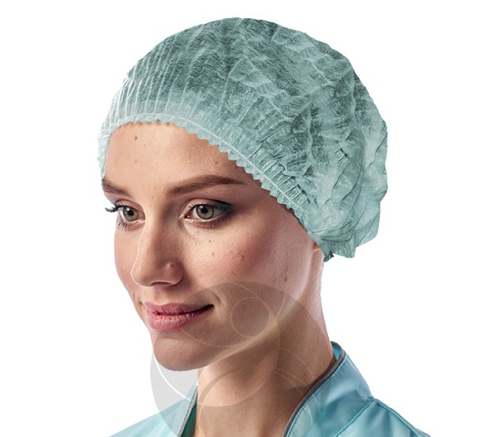 Шапочка "Шарлотта" одноразовая "СЕЙФИТИ", ЗЕЛЁНАЯ, СПАНБОНД, арт. ШЗ53 100 шт/уп, Россия