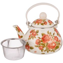 ЧАЙНИК AGNESS ЭМАЛИРОВАННЫЙ СО СЪЕМНЫМ ФИЛЬТРОМ ИЗ НЖС, СЕРИЯ "КОРЕЙСКАЯ РОЗА" 1,3 Л