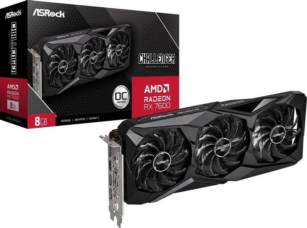 Видеокарта ASRock AMD  Radeon RX 7600 RX7600 CLP 8GO 8ГБ Challenger, GDDR6, OC,  Ret
